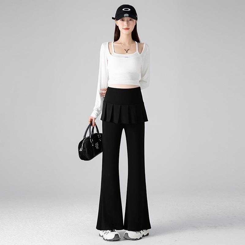 Spring-Summer 2026 Maternity Layered Pleated Skirt Pants: Casual Micro-Flare Two-Piece Long Pants 2XL чёрный