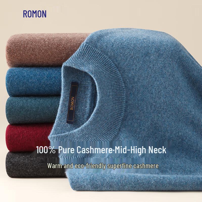 ROMON S Men's Pure Cashmere Half-High Collar Knit Sweater