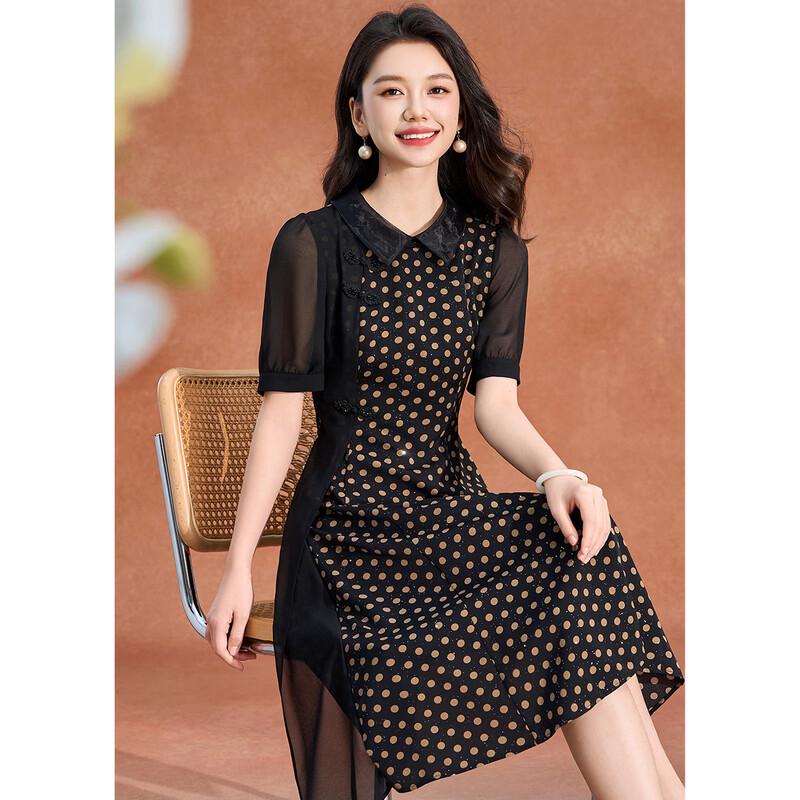 French Retro Polka Dot Lace Patchwork Midi Dress