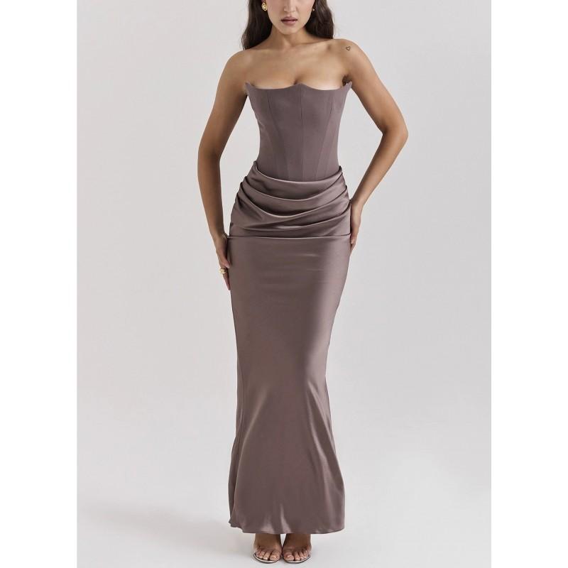 Sexy Backless Mermaid Evening Dress Slim Fit Solid Color Strapless Long Party Gown Women