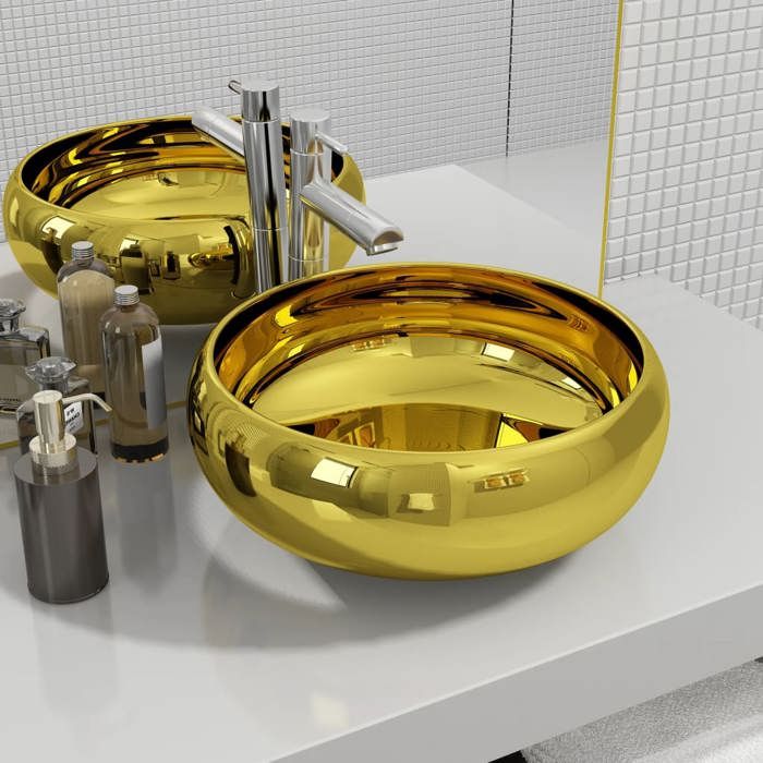 Lavabo - VIDAXL - 40 cm - Céramique - Jaune - Doré