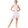 Shiny Rhinestone Lyrical Dance Dress Women Halter Sleeveless Keyhole Back Asymmetrical Mesh Built-in Briefs Figure Skating Performance