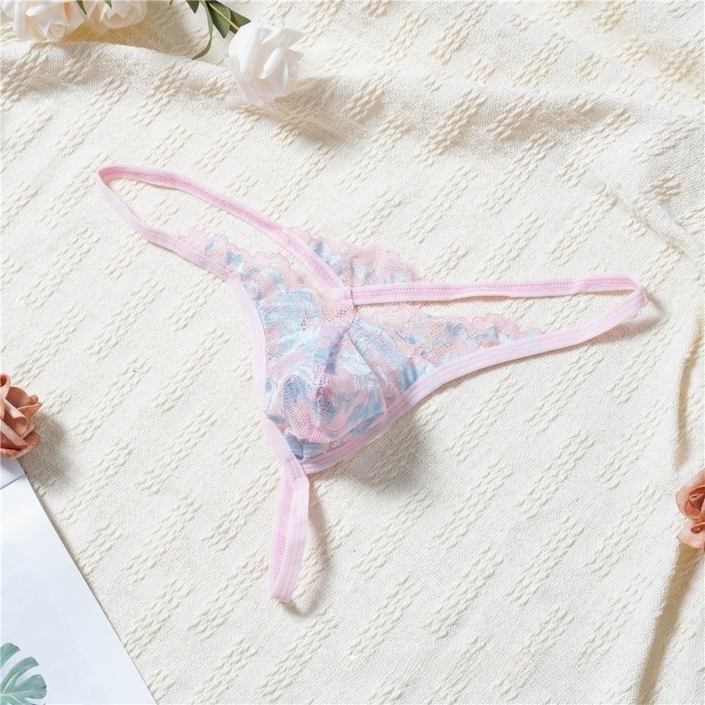 Low Waist Men's Lace Thong Transparent T-back Briefs Men Breathable Mesh Sheer Panties Role Play