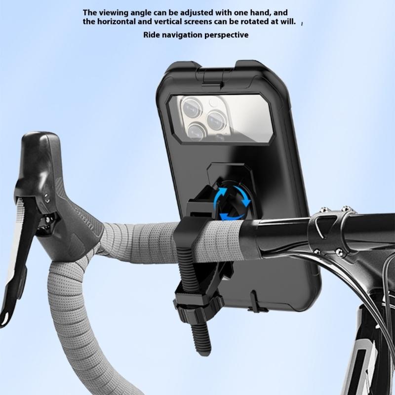 Phone Mount Waterproof, Motorcycle Phone Mount Handlebar Mount Base & Touching Screen, 360 Rotation Phone Holder