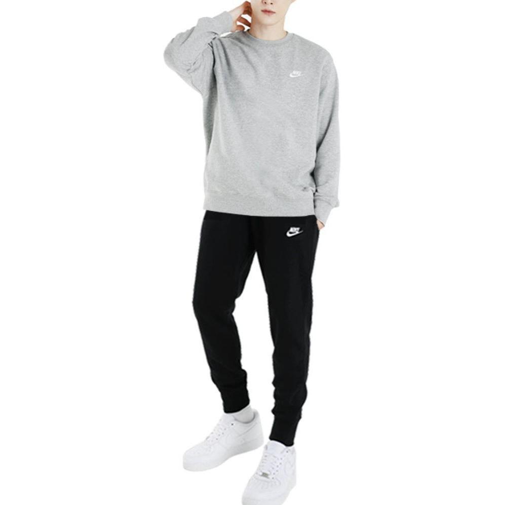 Nike Logo Crew Neck Pullover Long Sleeve Sweatshirt And Jogger Pants Set Men Sweatshirt And Pants Gray Black BV2667-063+BV2680-010