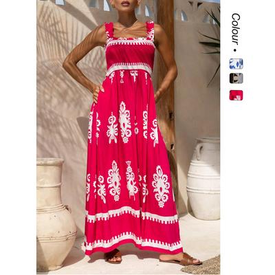 Spot 25 European and American Women's Holiday Beach Printed Sling Dress