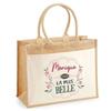 Tote Bag - PLANETEE - Jute with Pocket Monique the Most Beautiful - Natural Jute - 43 X 33 Cm - Printed In France