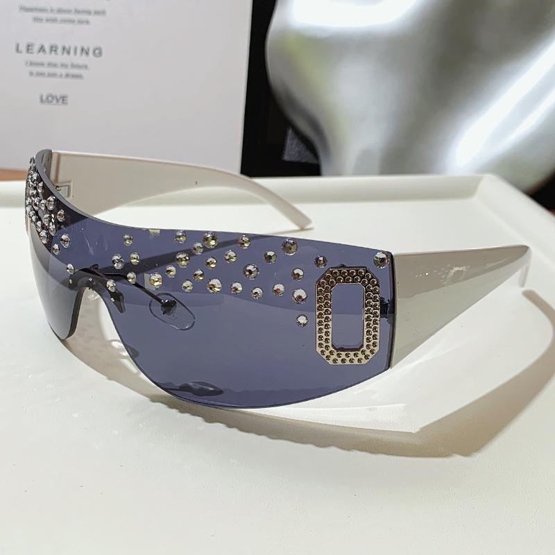 Nuevas Gafas de Sol de Moda Hechas a Mano con Diamantes para Mujer de Montura Grande Sin Bordes Gafas de Sol con Diamantes Gafas de Sol de Caja de Moda 81043-1