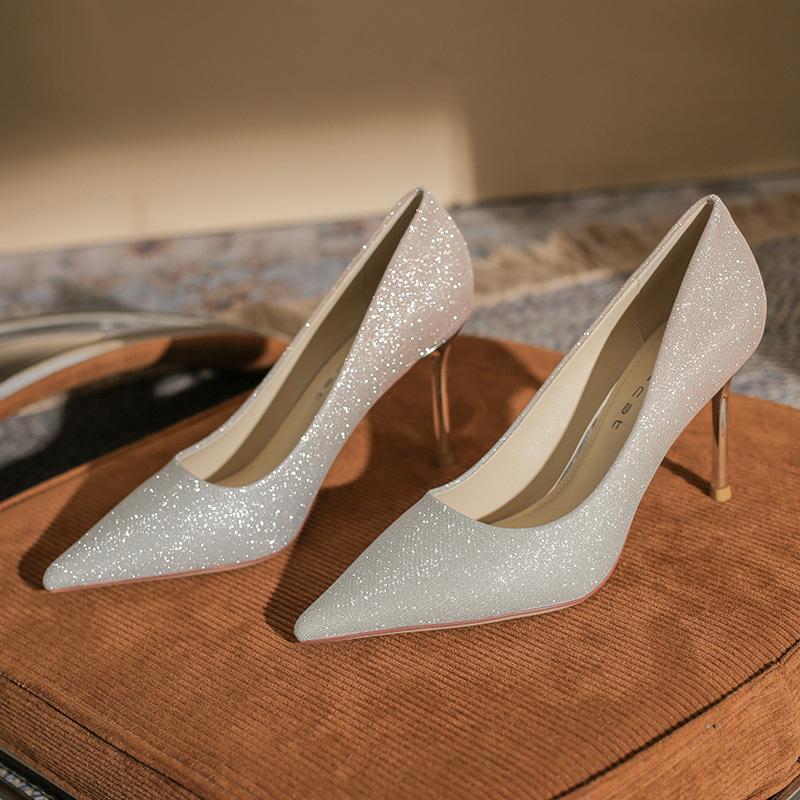 

8818 French small high heels women s 2025 new gradual change temperament wedding shoes sexy pointed thin heel shallow mouth single shoes 34