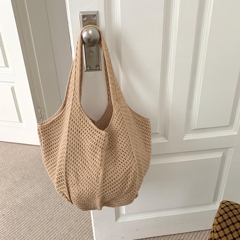 Korean Retro One-Shoulder Woven Beach Tote - Crochet Handbag