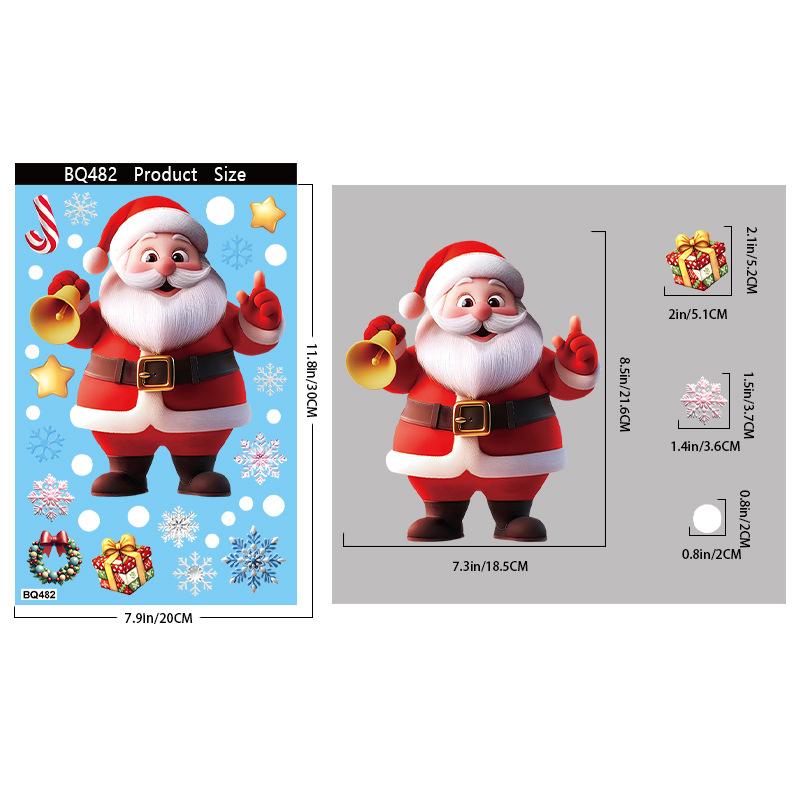 Christmas Glass Stickers Gingerbread Man Snowman Snowflake Decorative Stickers Christmas Party Decoration Santa Claus Electrostatic Stickers