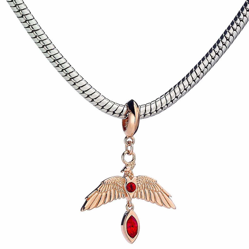 Harry Potter sterling silver Fawkes Rose Gold Plated slider charm with crystals