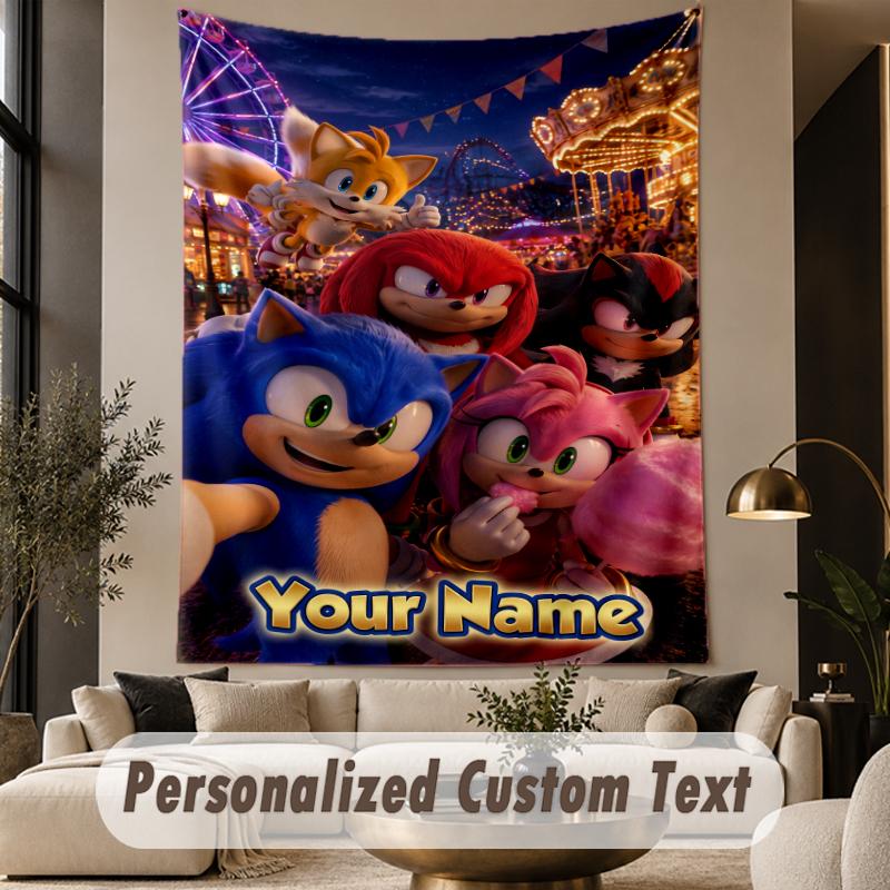Custom Text Printed Tapestry Sonic Pattern Large Wall Hanging Indoor Room Decor