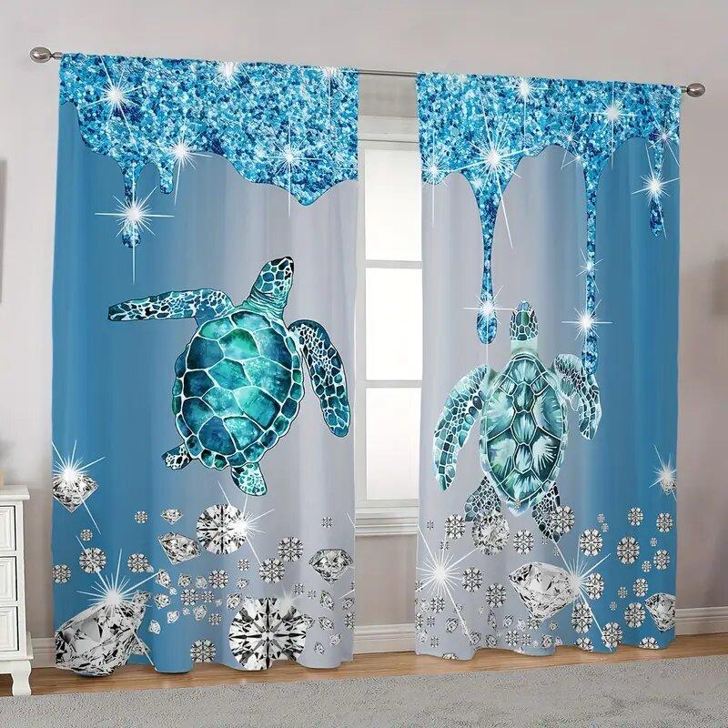 Turtle Art Pattern Printed Curtains Pole Bag Home Decoration Room Classic Made Of Polyester