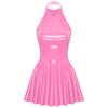 Womens Glossy Patent Leather Dress Clubwear Halter Sleeveless Mini Dress Sexy Dancewear