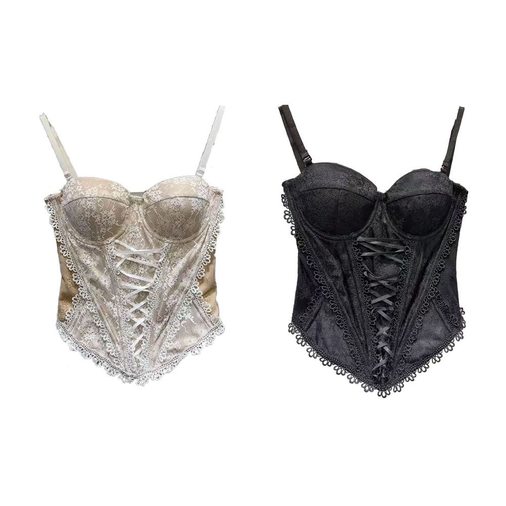 Sleeveless Lace Corset Slim Fit Crop Tops Elegant Suspender Vest Spring Summer