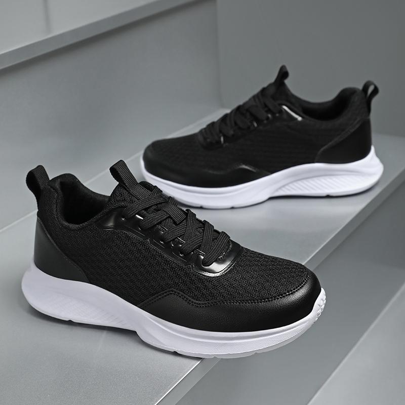 Men Breathable Mesh Running Shoes Black Thick Soled Sports Anti Slip Cushioning Walking Shoe Lightweight Fitness Training Shoes