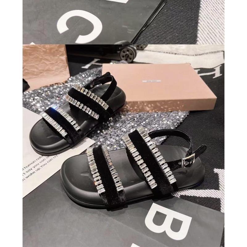 

Летние новые сандалии-шлепанцы с открытым носком, повседневные, со стразами, женская обувь 40 чёрный