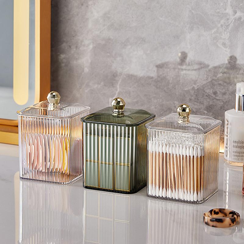 Transparent Cotton Swab Storage Box Makeup Organizer Storage Box Cotton Swab Cosmetic Box Bathroom Storage Jar Container