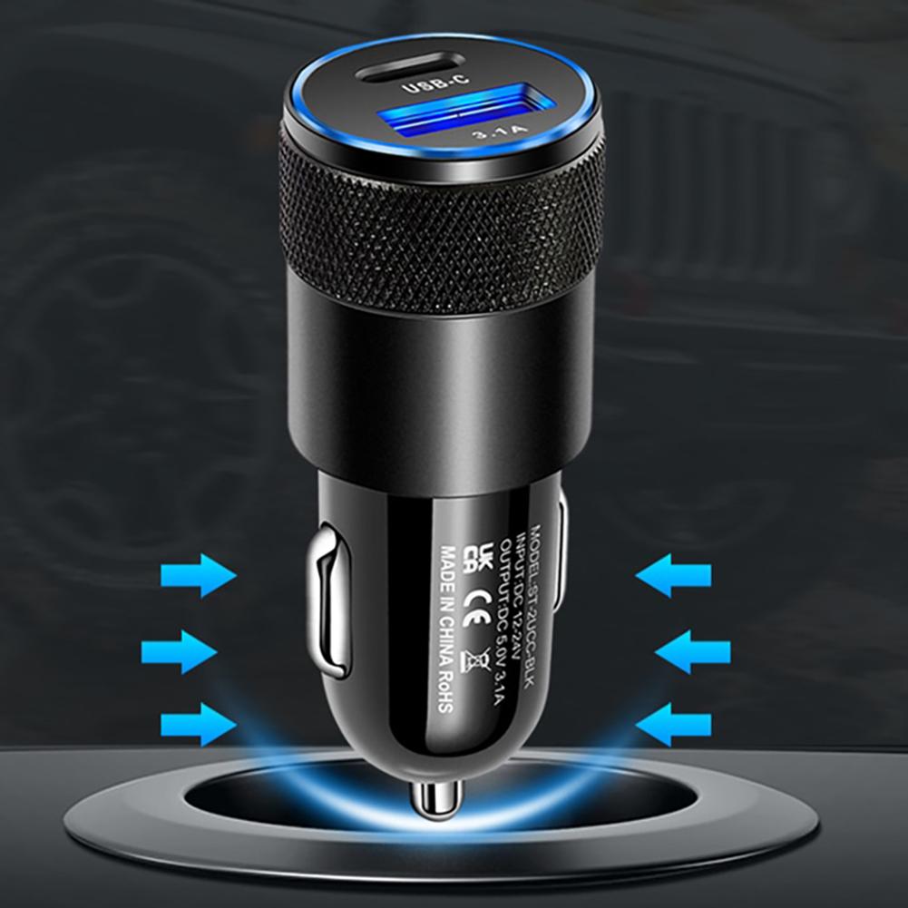 3.1A USB+PD Car Charger 1 To 2 Threaded Plug Mini Portable Multi-Functional Type-C Charger For Mobile Phones