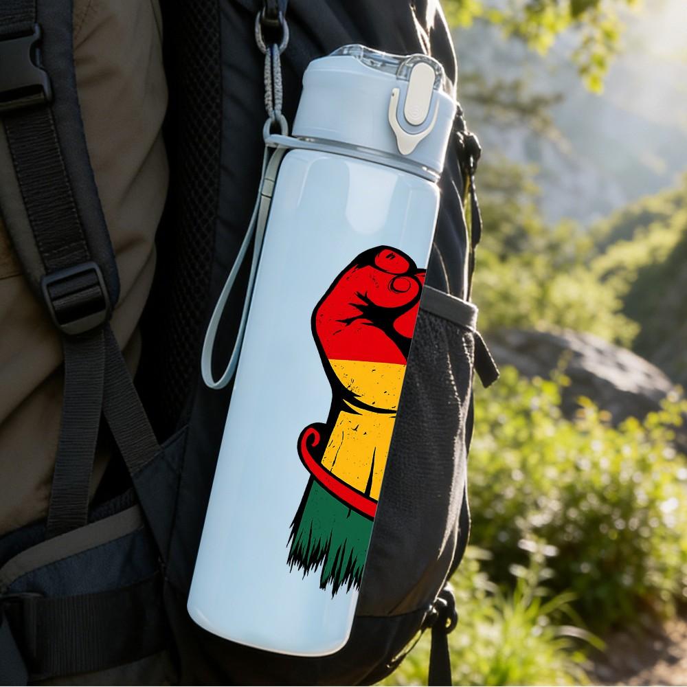 1PC Raised Fist Art Pattern 750ml Color Plastic Sports Water Bottle Leakproof Flip Straw Lid Suitable for Sports Office Home Use