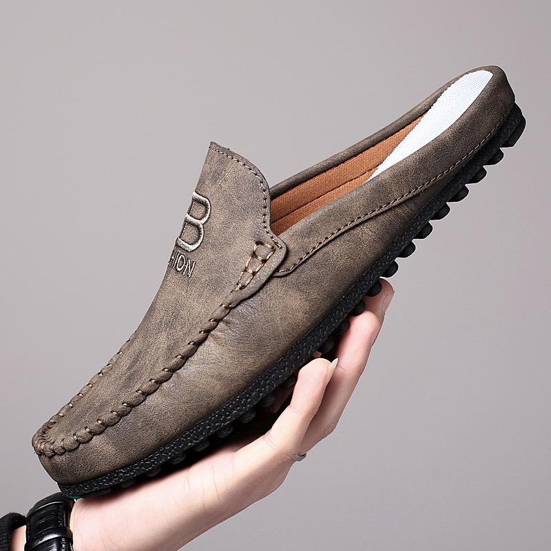 Summer Half Shoes for Men Mules Designer Male Slides Leather Semi-Drag Casual Shoes Backless Loafers Slippers Male Driving Shoes