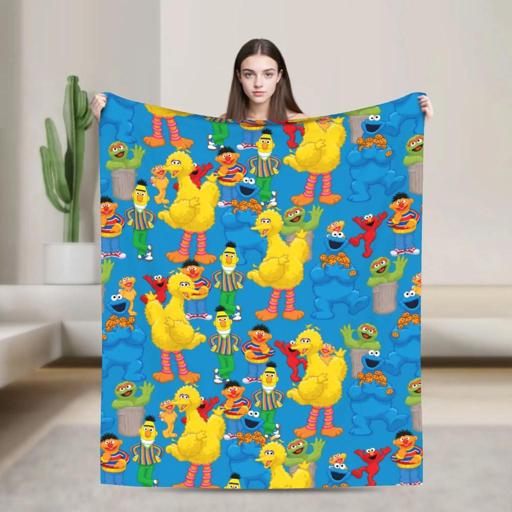 Super Warm Blanket Airplane Travel Cartoon Bedding Throws SSesames Streets Flannel Bedspread For Couch Bed Sofa Bed Cover