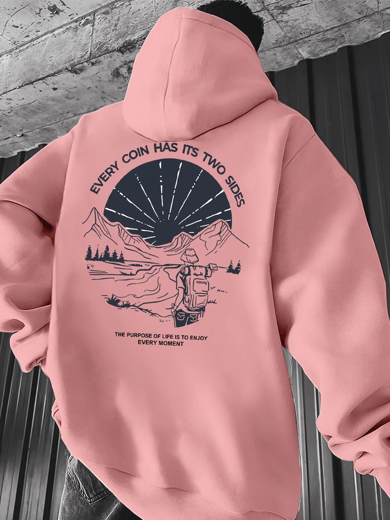 Men's Casual Retro Landscape Print Hoodie, Winter and Autumn Thick-fabric Version, Outdoor Comfortable and Warm