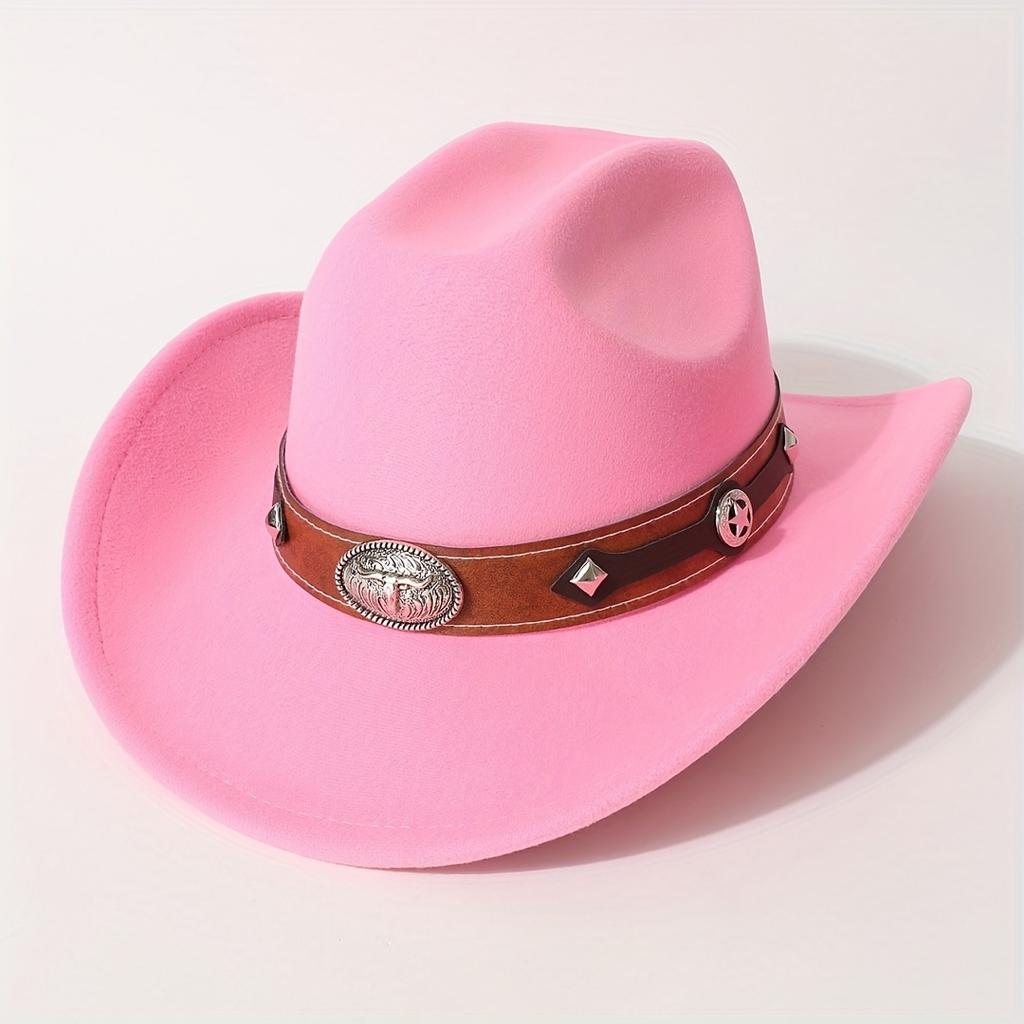 Hat Wool with Rivets for Men Women Western Party Shaped Hat