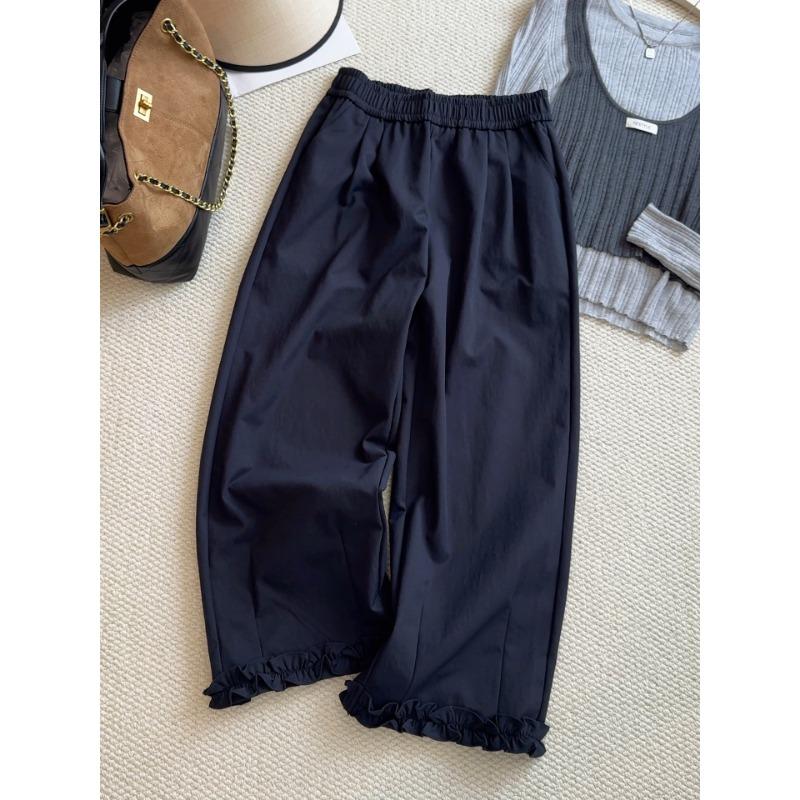 Design Sense Fungus Edge Splicing Wide-leg Pants Women's Early Autumn New Women's Straight Nine-point Casual Pants Tide