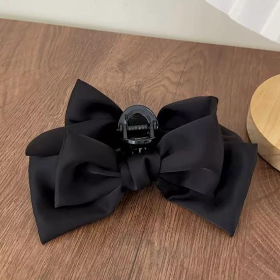 Women Hair Claw Anti-slip Elastic Spring Strong Claw Big Bow-knot Double Layers Hair Decoration Solid Color Princess Style Hair Gripper Hair