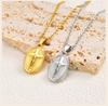 Stainless Steel Jesus Cross Oval Pendant Necklace for Women, Anti Tarnish Religious Prayer Communion Jewelry Gift
