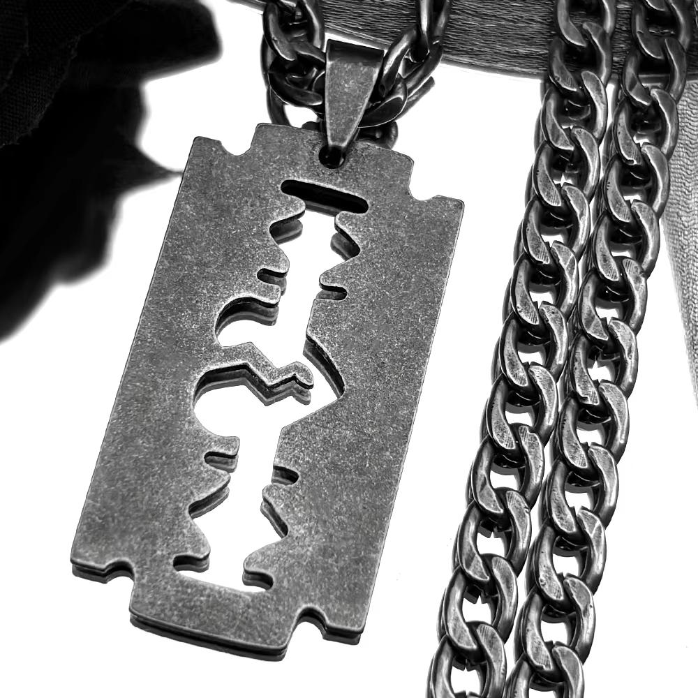 

Stainless Steel Razor Blade Long Necklace for Men Women Black Color Punk Gothic Steampunk Grunge Hip Hop Necklaces Jewelry 913