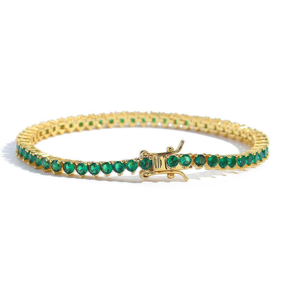BB247 3.0 3 Prong Tennis Chain Bracelet Brass Green CZ Setting Bracelet Jewelry 7inch Bracelet