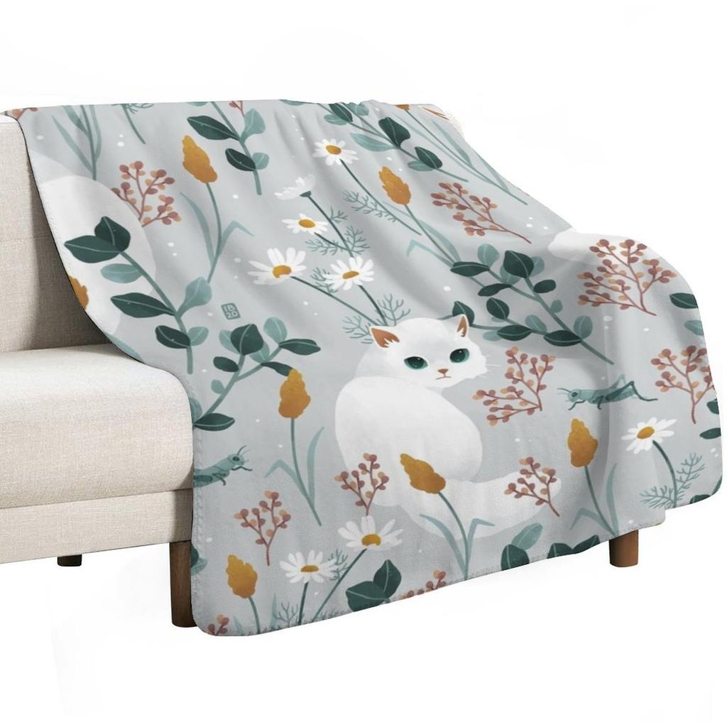 Cat in the meadow pattern Throw Blanket Stylish Decor Blanket Gift for Friends Roommate