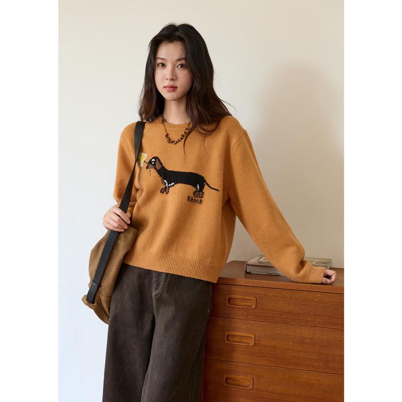 

MiXiu Women s Dachshund Jacquard Loose Knit Sweater L