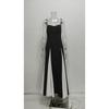 Frühlings-Color-Block-Maxikleid mit Spaghettiträgern, V-Ausschnitt, Hohe Taille, Fließender Saum mit Großer Weite, Langes Kleid, Elegantes Schmal geschnittenes Urlaubs-Abendparty-Sonnenkleid