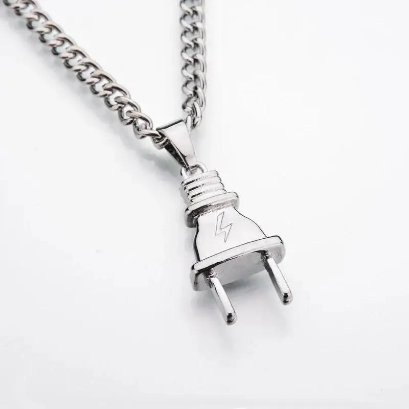 Funny Fashion Trendy Gold Silver Color Alloy Punk Popular Simulated Plug Pendant Necklace Jewelry Accessories Birthday Gift