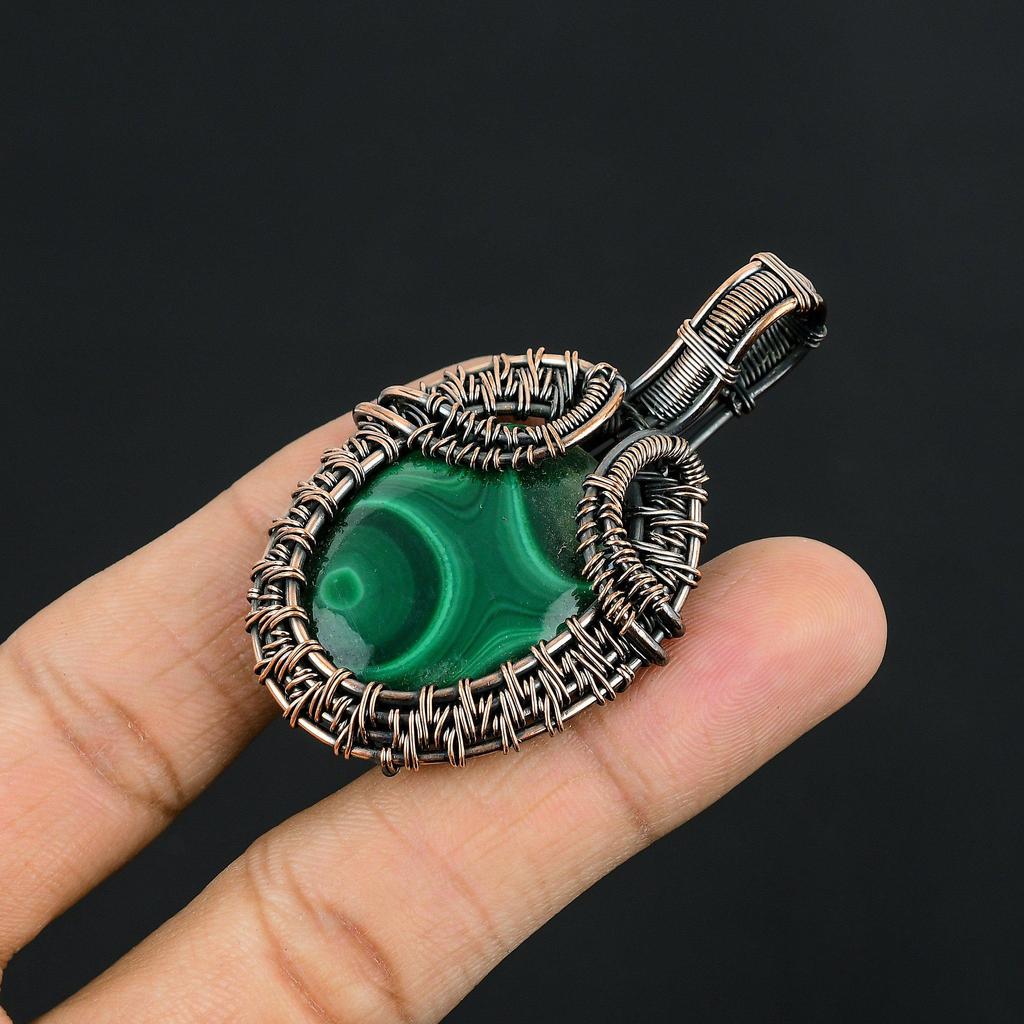 Malachite Pendant, 999 Copper Wire Wrapped Pendant Jewelry. Gift For Women Handmade Pendant Gemstone Jewelry
