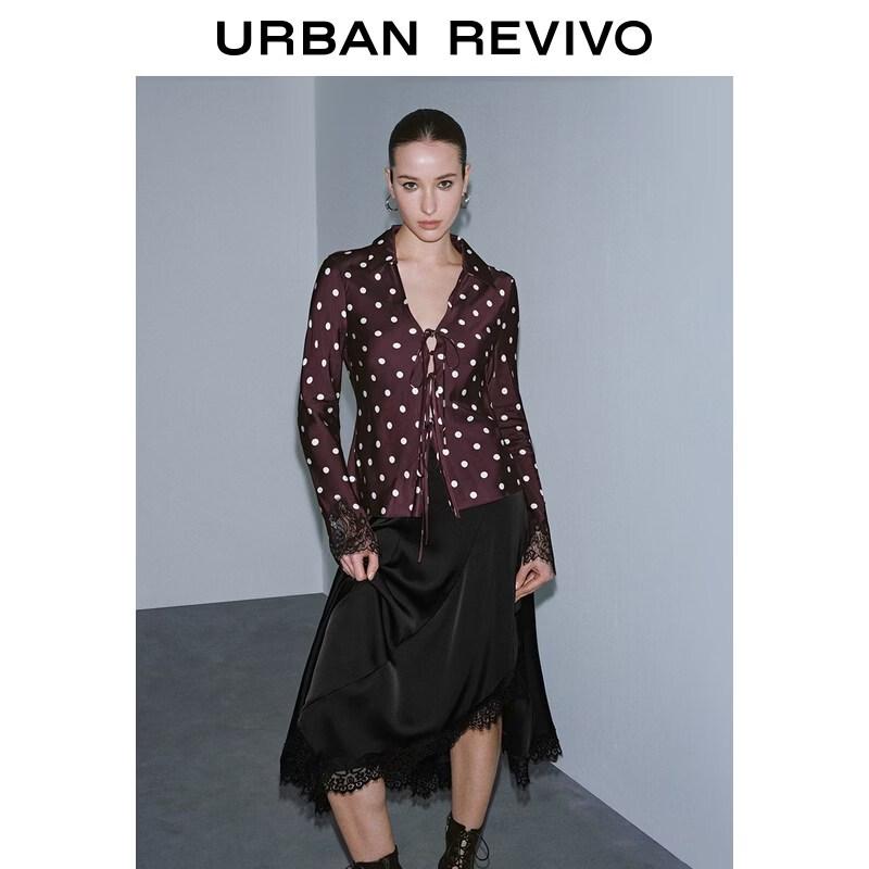 UR 2026 Spring Women's Polka Dot Lace-Trim Blouse