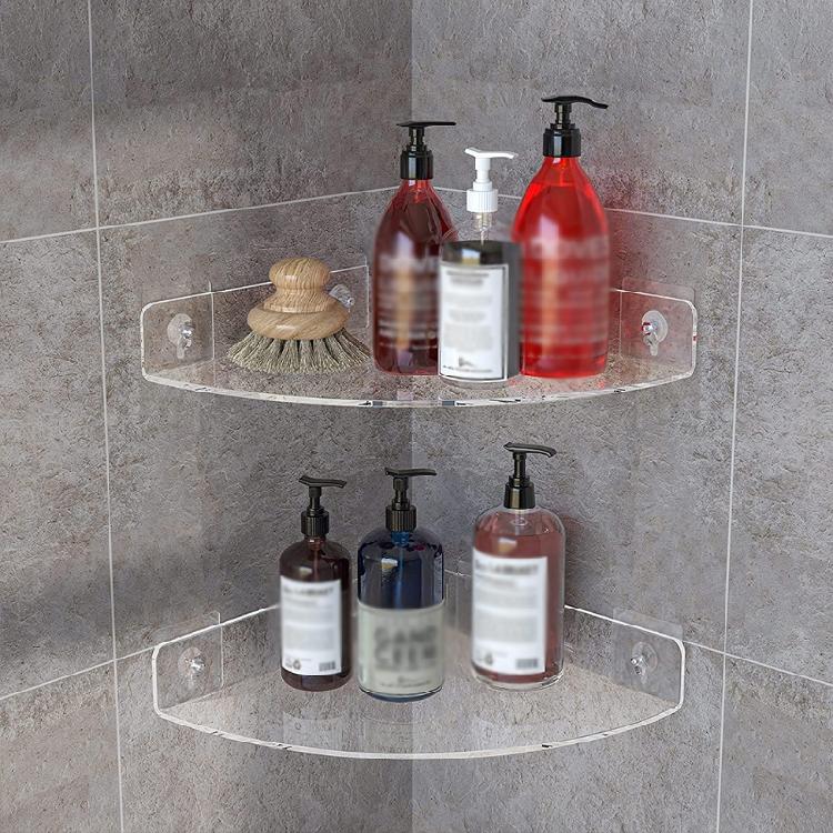 2 Pack Bathroom Corner Shelf Transparent Acrylic Wall Mount Floating Organizer