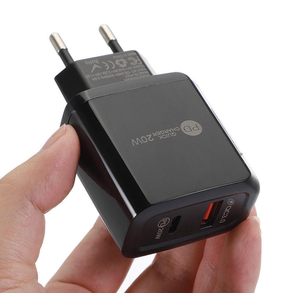 20W PD+QC3.0 Dual Port Fast Charging Travel Charger with Light