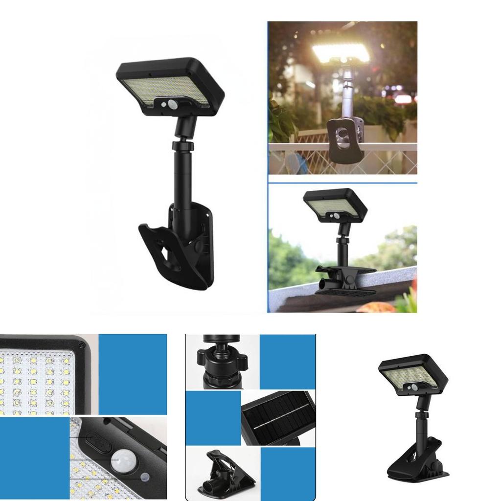 Solar Powered Led Clamp Light For Outdoor Garden Patio Lawn With Motion Sensor