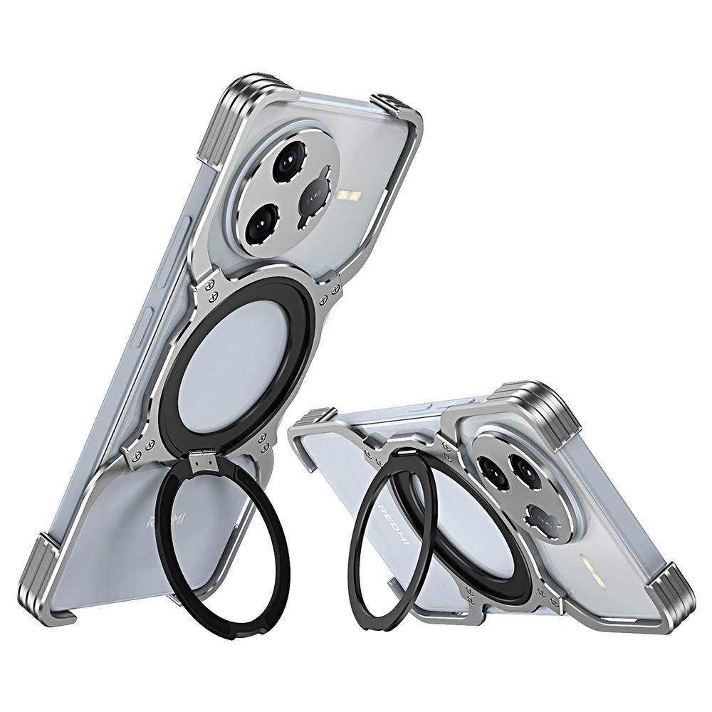 

For Xiaomi Poco F7 Ultra 5G/Redmi K80 Pro 5G Kickstand Case Metal Bumper Magnetic Phone Cover Silver/Silver
