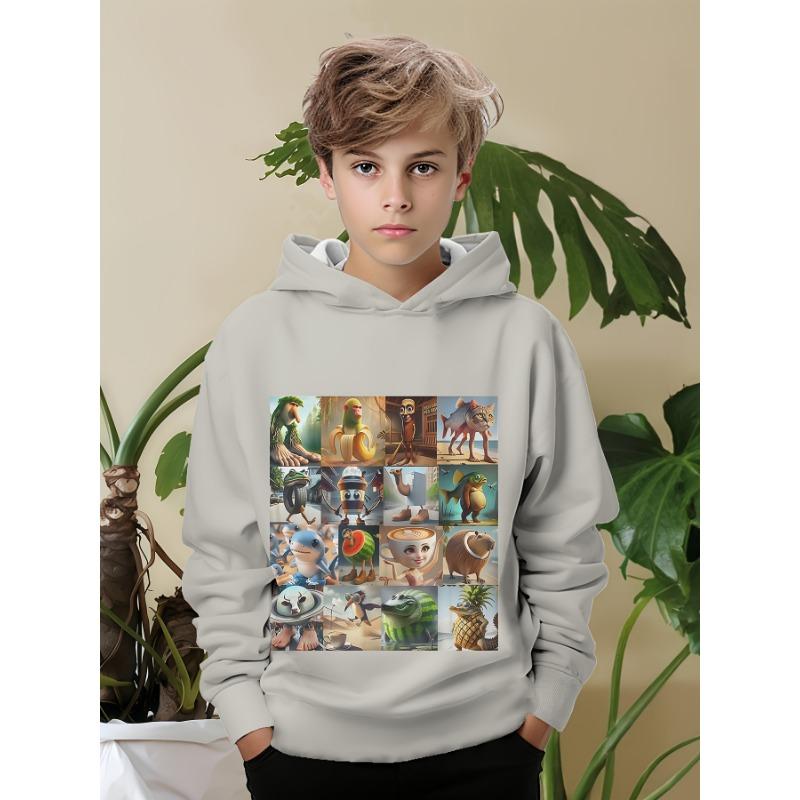 Boys Clothes Italian Brainrot Pullover Hoodies Autumn Fashion Outdoor Long Sleeve Thin Hooded Sweatshirt Perfect Gift for Kids