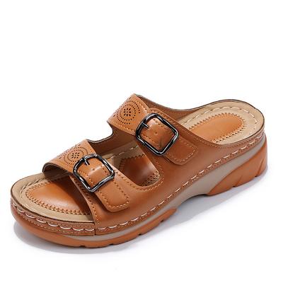 Zapatos de Verano de Punta Cerrada para Mujer Nuevas Sandalias de Cuña Cómodas con Doble Hebilla para Señora Talla Grande Plataforma Zapatillas Casuales para Mujer