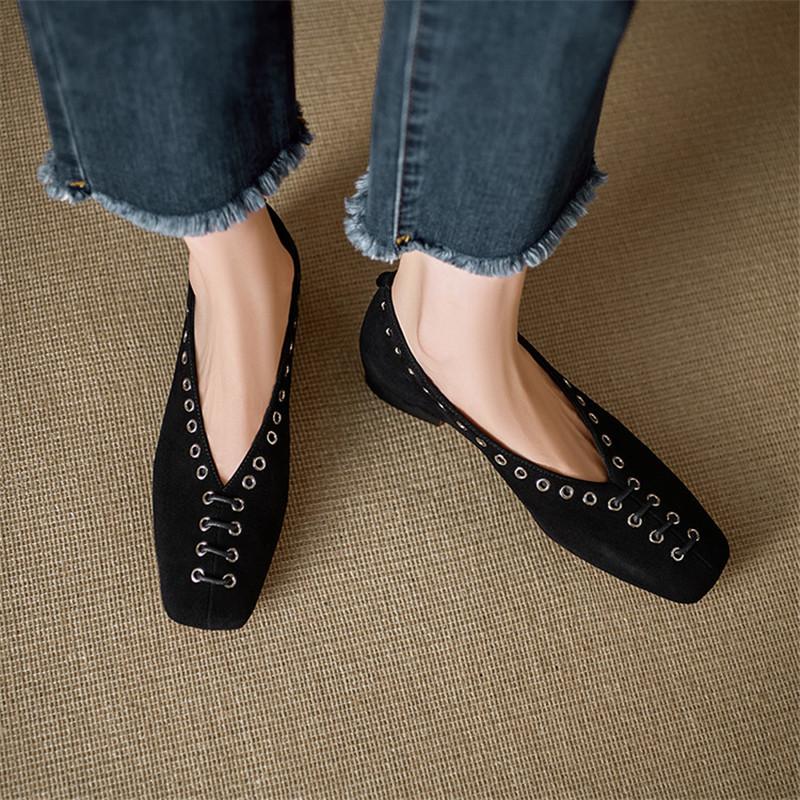 Fashion New Spring/autumn Sheep Suede Woman Shoes Square Toe Women Pumps Shoes for Women Fashion Hollow Out Loafers Low Heel Shoes