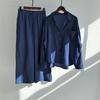 Women's Retro Plus Size 2-Piece Set: Cotton Linen Shirt & High Waist Wide Leg Pants
