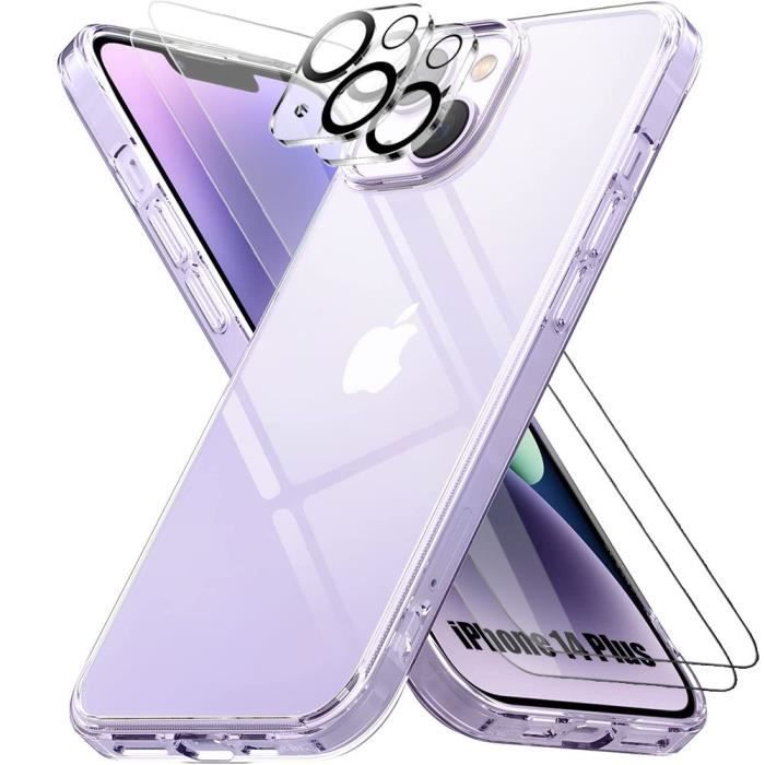 Coque TPU - Transparent - pour iPhone 14 Plus - Antichoc - 3 Verres Trempés - 2 Protections Objectif
