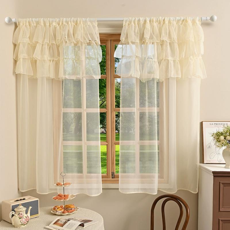 1PC Home Decor Bedroom Door Sheer Curtains French Window Curtain Rococo Rod Pocket Design for Living Room 3-Bar Ruffled